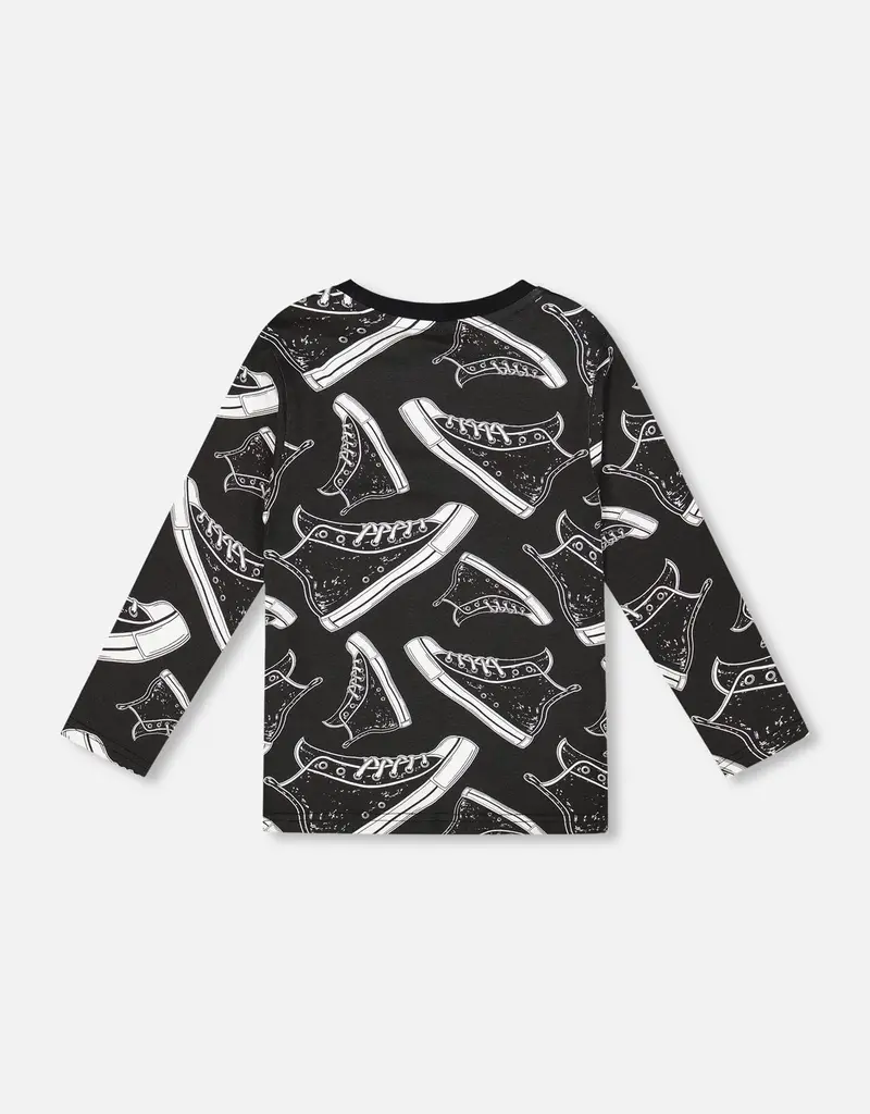 Deux par Deux Black Tee w/High Top Print