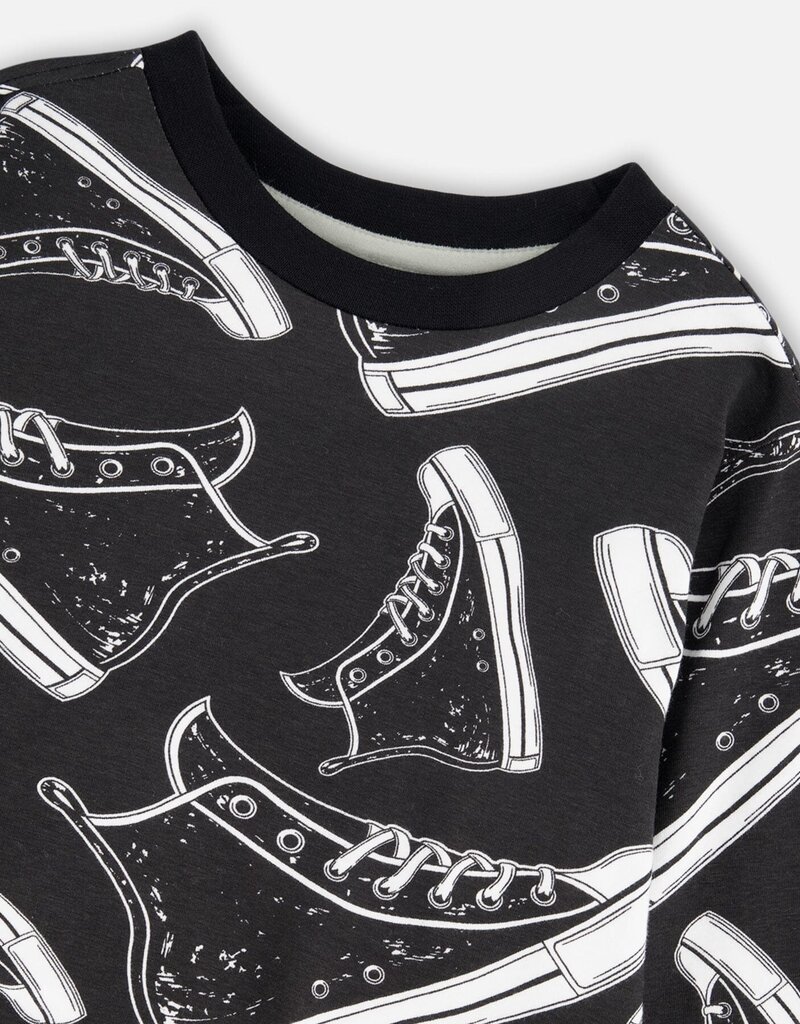 Deux par Deux Black Tee w/High Top Print