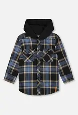 Deux par Deux Blue/Black Plaid Flannel Shirt w/Hood