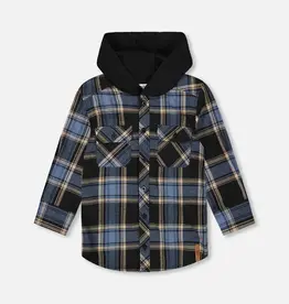 Deux par Deux Blue/Black Plaid Flannel Shirt w/Hood