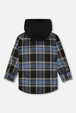 Deux par Deux Blue/Black Plaid Flannel Shirt w/Hood