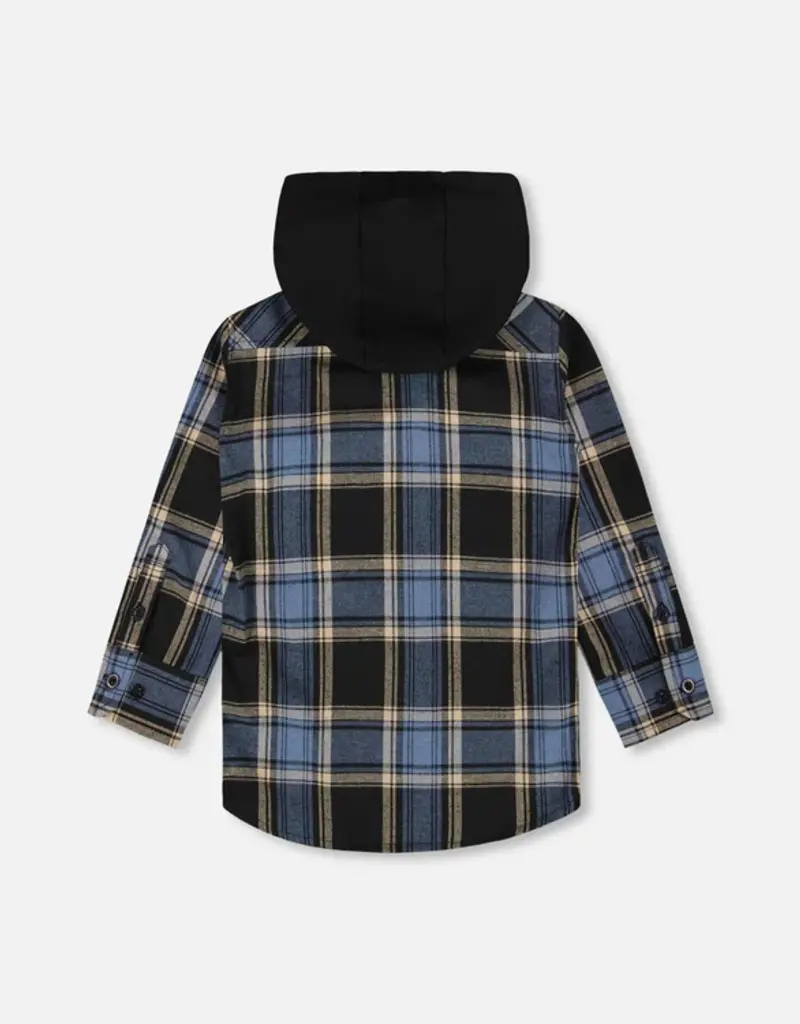 Deux par Deux Blue/Black Plaid Flannel Shirt w/Hood