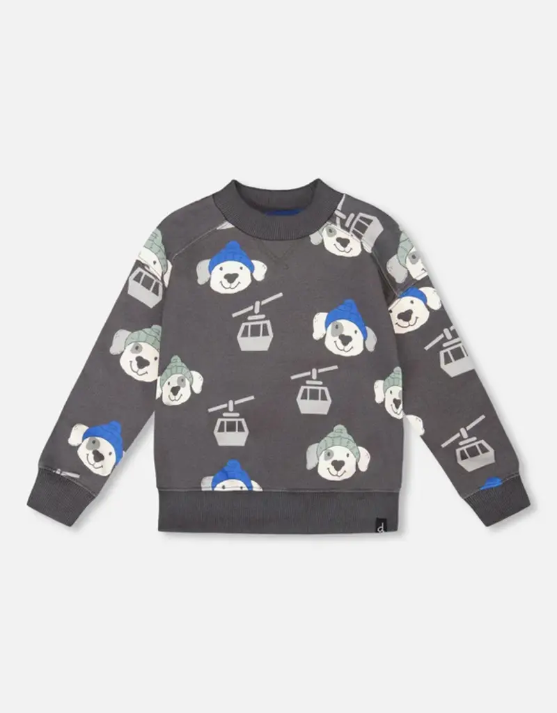 Deux par Deux Charcoal Sweatshirt w/Dog Print