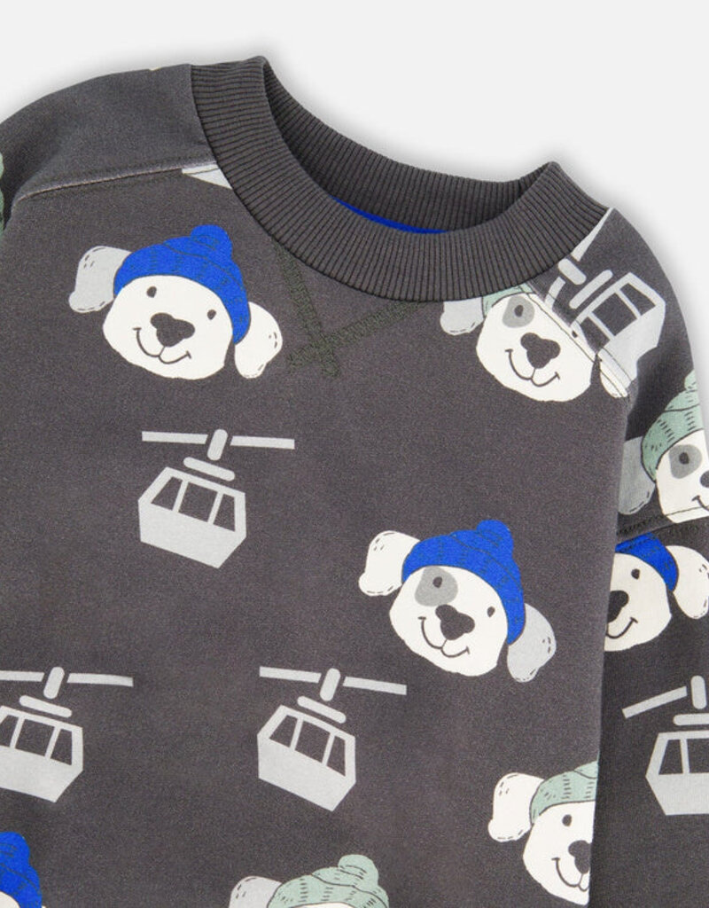 Deux par Deux Charcoal Sweatshirt w/Dog Print