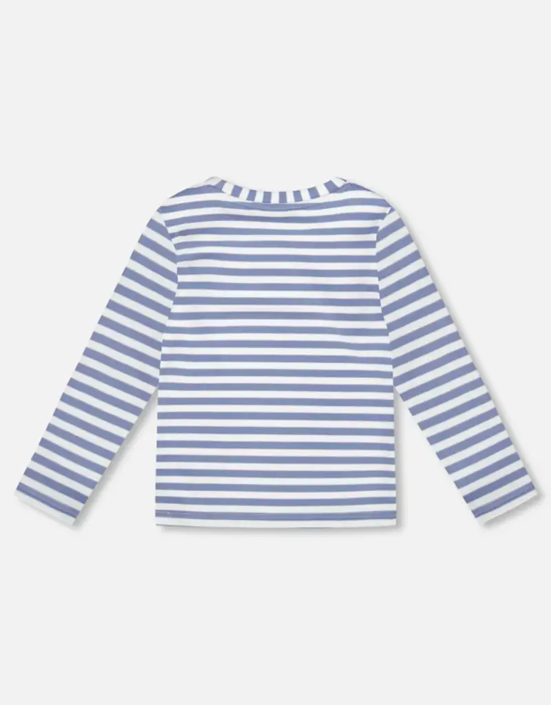 Deux par Deux L/S Striped Dusty Blue Tee