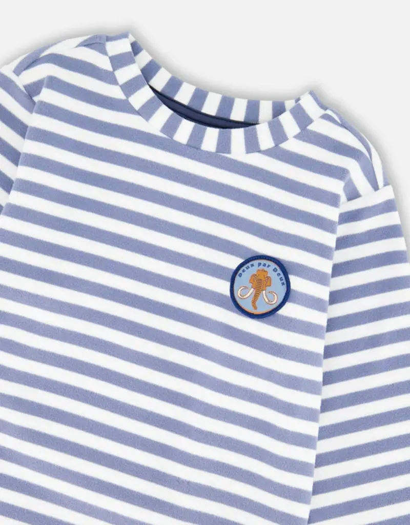Deux par Deux L/S Striped Dusty Blue Tee