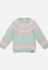 Deux par Deux Mineral Blue Sweater w/Norvegian Jacquard
