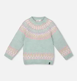 Deux par Deux SALE Mineral Blue Sweater w/Norvegian Jacquard