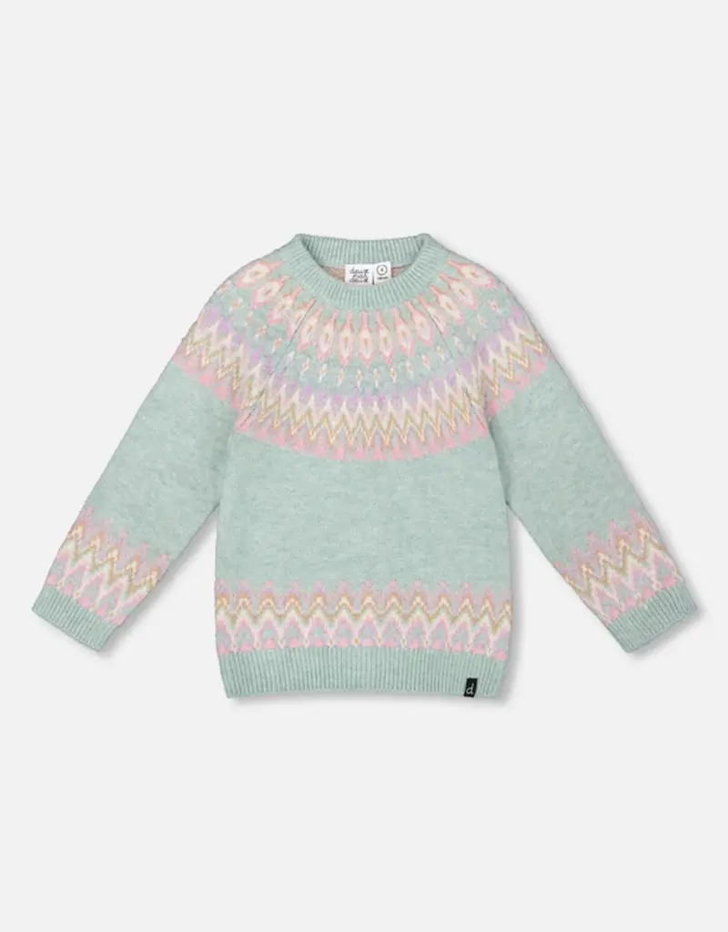 Deux par Deux Mineral Blue Sweater w/Norvegian Jacquard