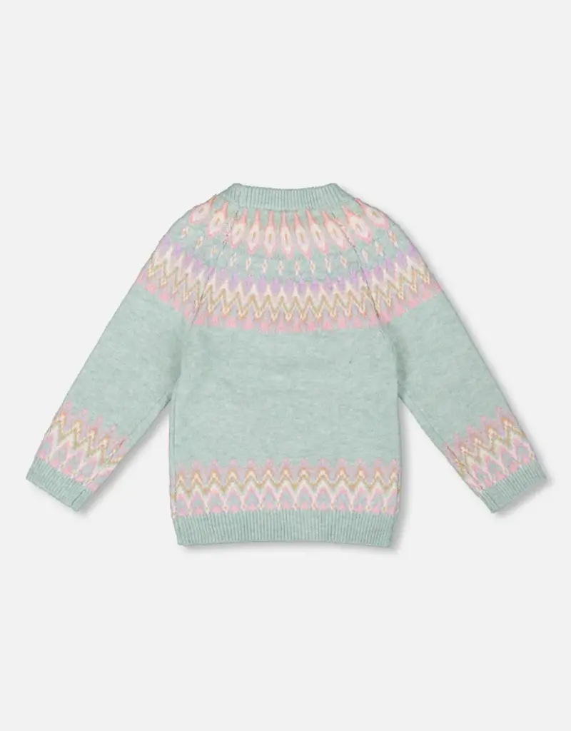 Deux par Deux Mineral Blue Sweater w/Norvegian Jacquard
