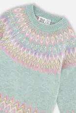 Deux par Deux Mineral Blue Sweater w/Norvegian Jacquard
