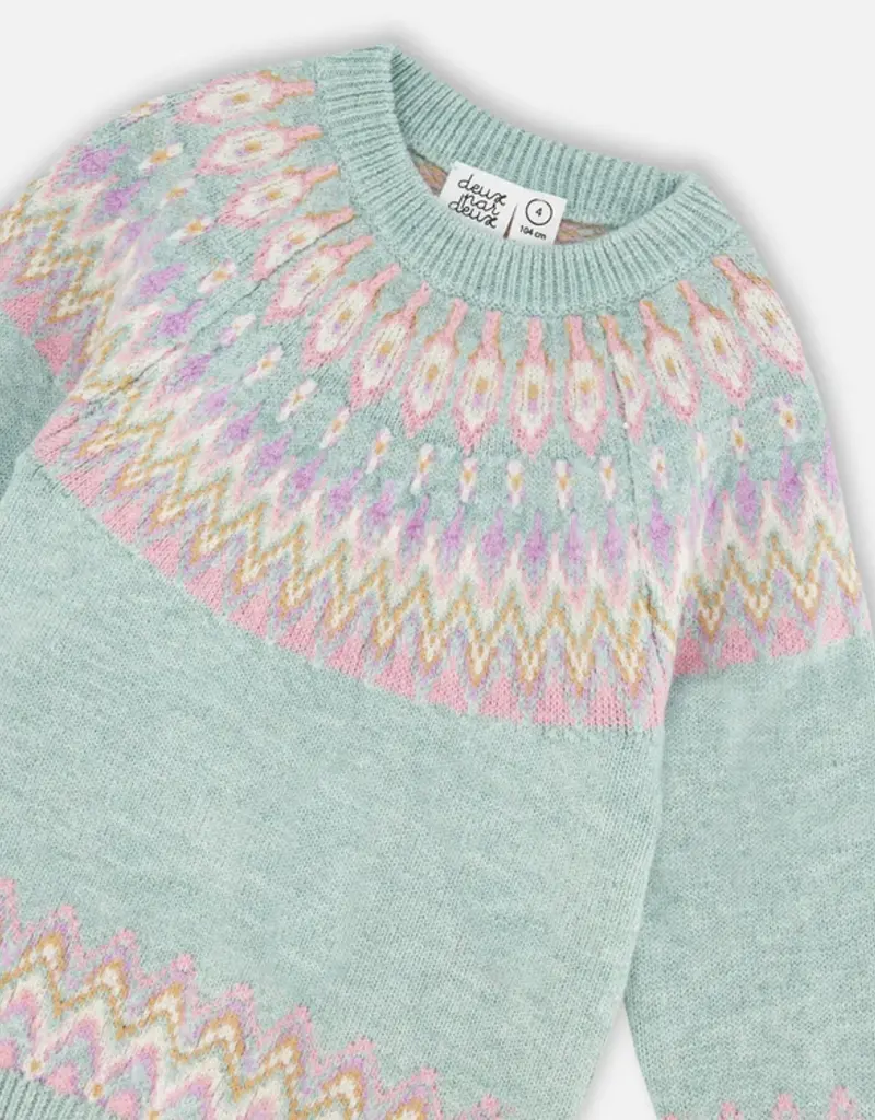 Deux par Deux Mineral Blue Sweater w/Norvegian Jacquard