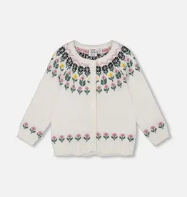 Deux par Deux Off White Cardigan w/Jacquard