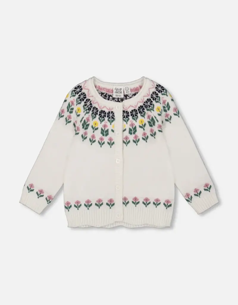 Deux par Deux Off White Cardigan w/Jacquard