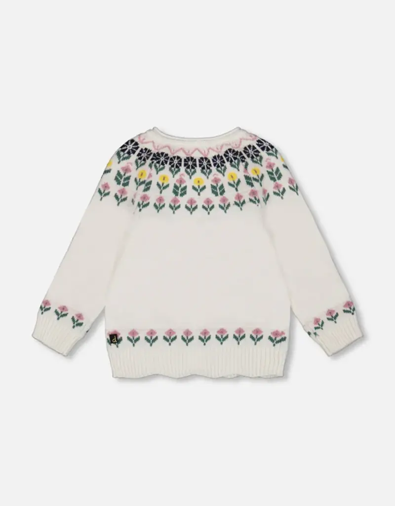 Deux par Deux Off White Cardigan w/Jacquard