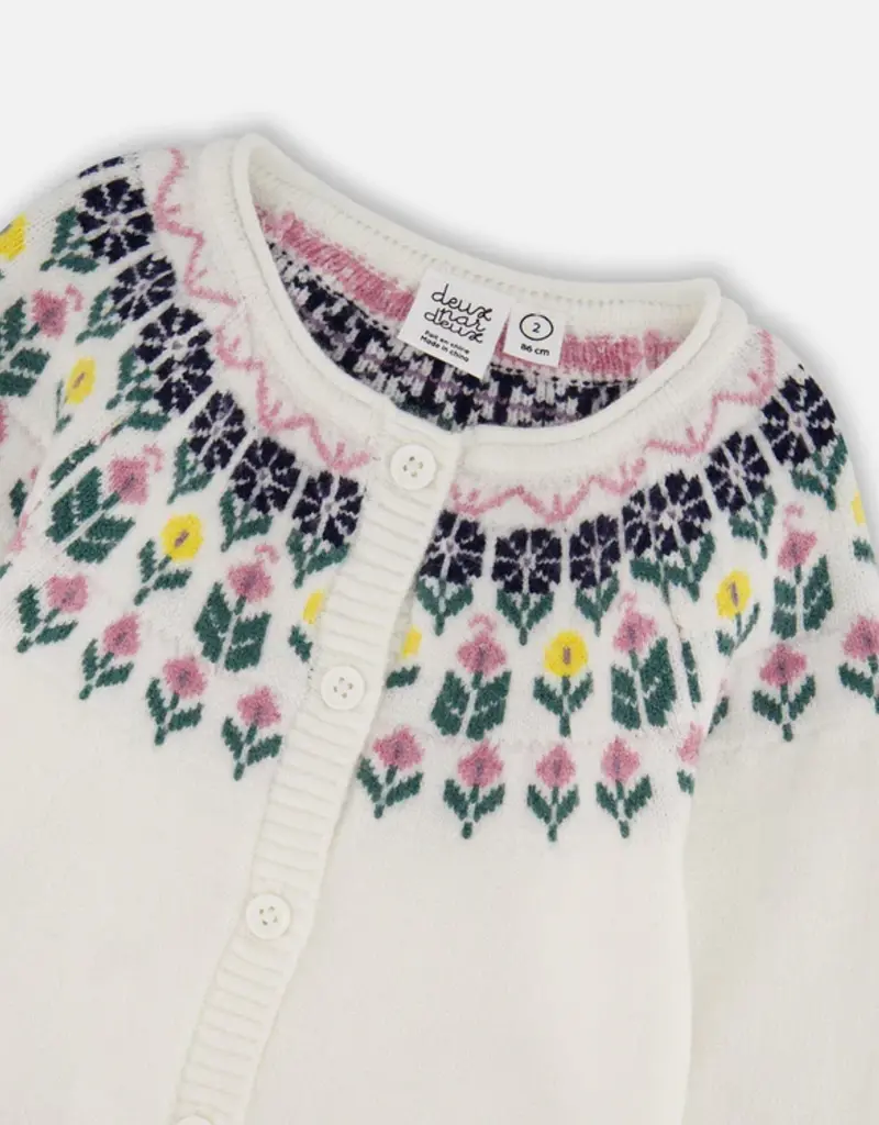 Deux par Deux Off White Cardigan w/Jacquard