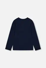 Deux par Deux Organic Cotton T-Shirt Dark Blue w/Cat
