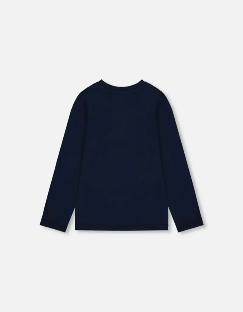 Deux par Deux Organic Cotton T-Shirt Dark Blue w/Cat