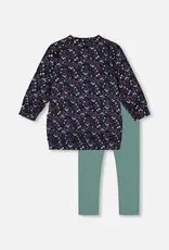 Deux par Deux Tunic Leggings Set Navy Floral Cat Print