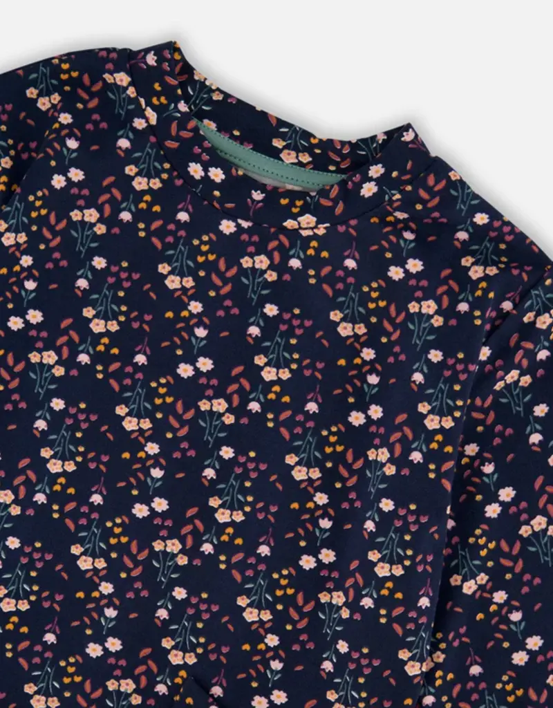 Deux par Deux Tunic Leggings Set Navy Floral Cat Print