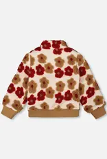 Deux par Deux Full Zip Sherpa Jacket w/Jacquard Floral Pattern