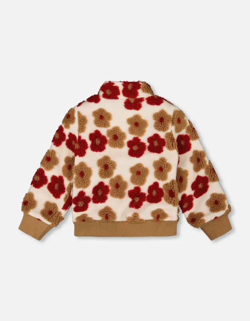 Deux par Deux Full Zip Sherpa Jacket w/Jacquard Floral Pattern