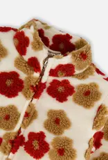 Deux par Deux Full Zip Sherpa Jacket w/Jacquard Floral Pattern