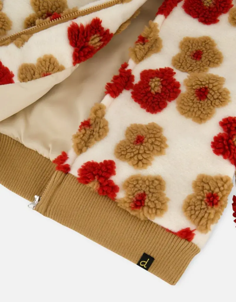 Deux par Deux Full Zip Sherpa Jacket w/Jacquard Floral Pattern