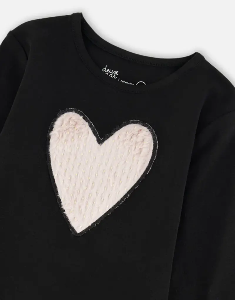 Deux par Deux Organic Cotton L/S T-Shirt Black w/Heart