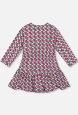 Deux par Deux Organic Cotton Dress w/Flounce Hem Blue Apple Print