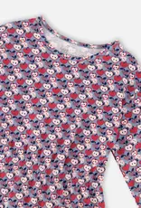 Deux par Deux Organic Cotton Dress w/Flounce Hem Blue Apple Print