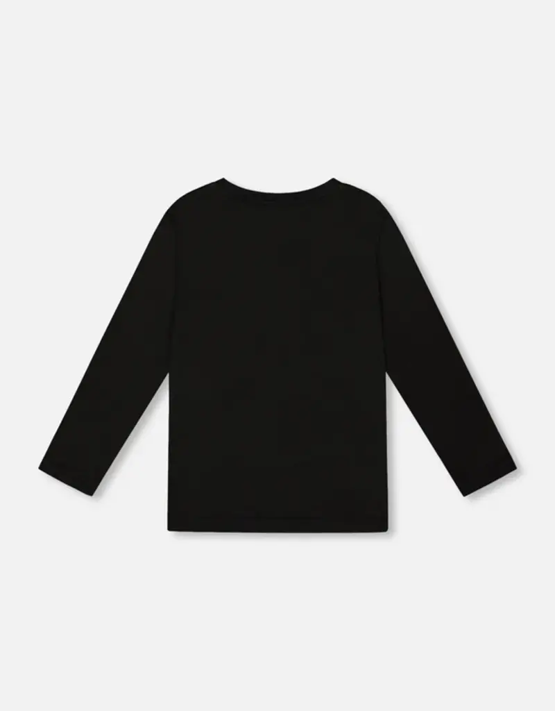Deux par Deux L/S Cotton Jersey Tee Black Biker Print