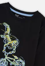 Deux par Deux L/S Cotton Jersey Tee Black Biker Print