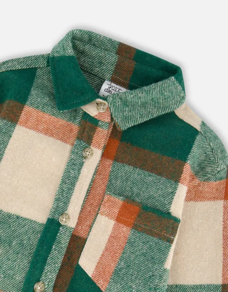 Deux par Deux L/S Yarn Dyed Plaid Shirt Green Orange