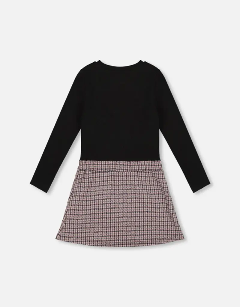Deux par Deux Bi-Material Dress Black And Houndstooth