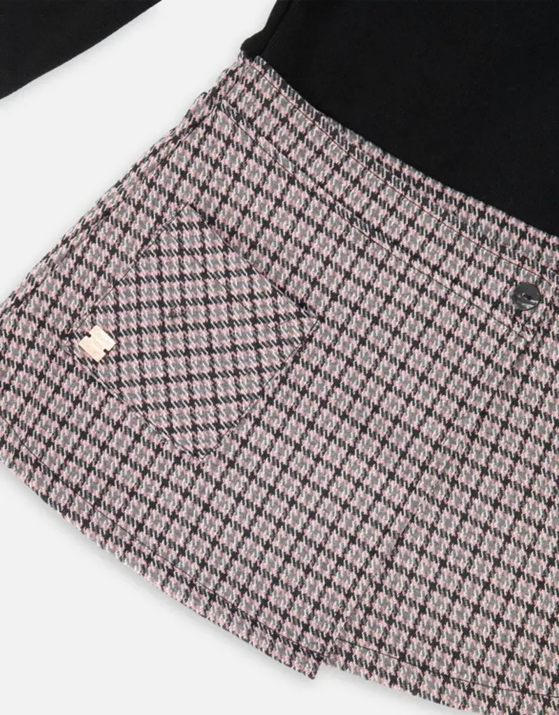 Deux par Deux Bi-Material Dress Black And Houndstooth