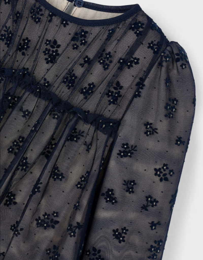 Mayoral Navy Tulle Printed Dress