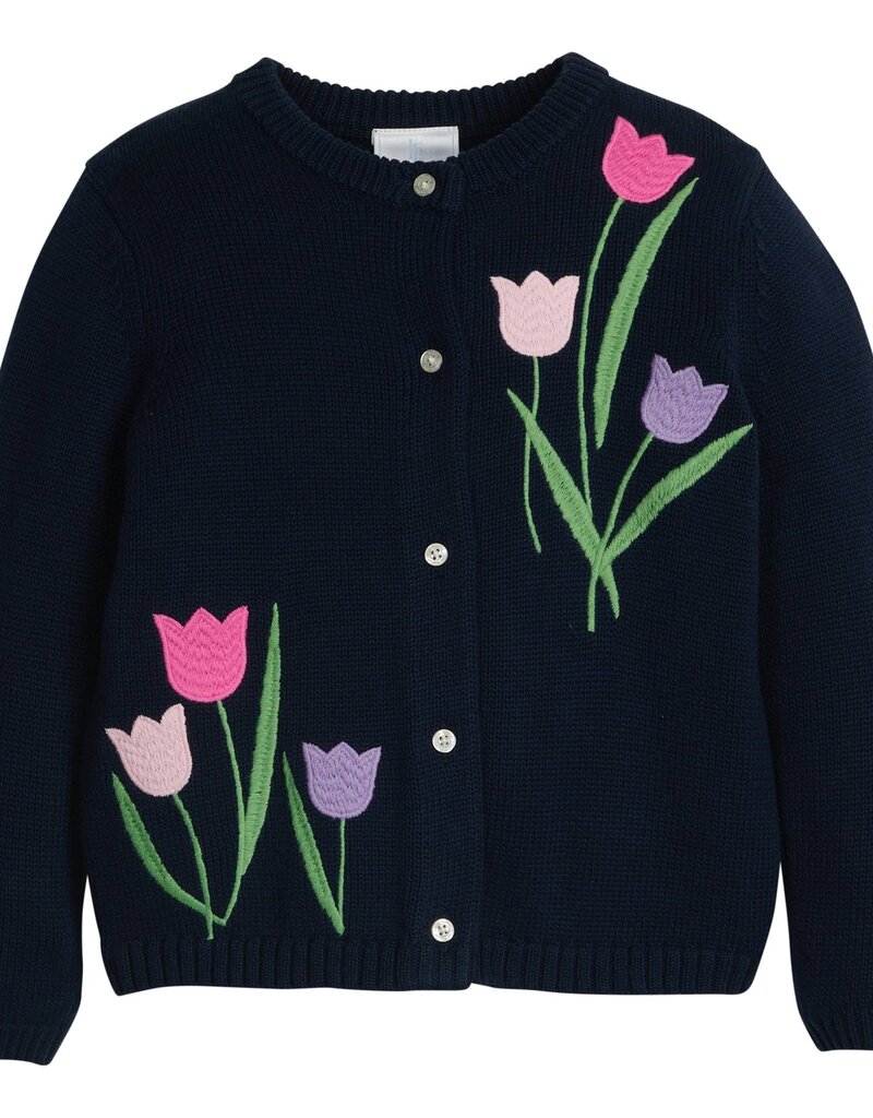 Little English Embroidered Cardigan Tulips