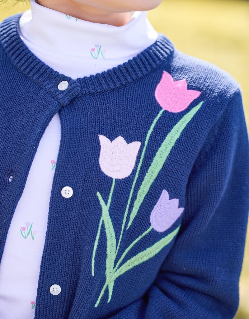 Little English Embroidered Cardigan Tulips