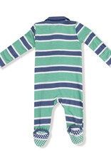 Angel Dear Rugby Stripe Green and Navy Polo 2 Way Zipper Footie