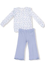 Angel Dear Romi Floral Ruffle Shoulder Rib Shirt Waffle Flare Pant