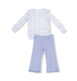 Angel Dear Romi Floral Ruffle Shoulder Rib Shirt Waffle Flare Pant