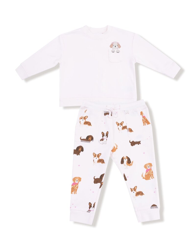 Angel Dear Best Friend Pink Sweatshirt w/Embr Dog Pocket Jogger