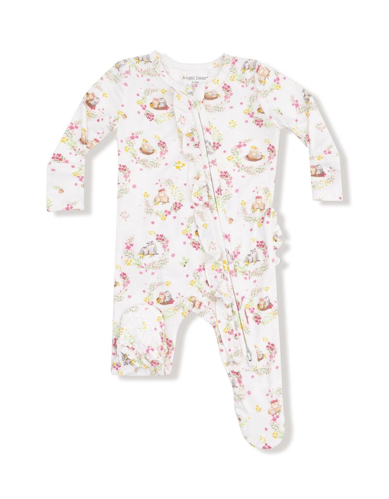 Angel Dear Floral Owl Families 2 Way Ruffle Zipper Footie