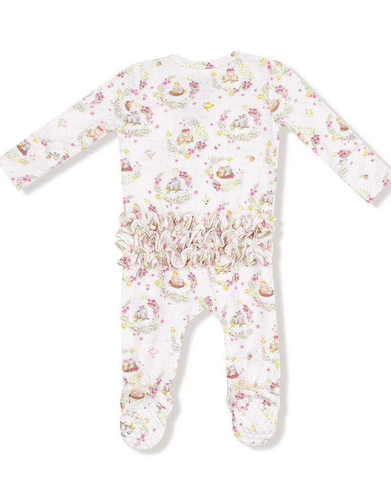 Angel Dear Floral Owl Families 2 Way Ruffle Zipper Footie