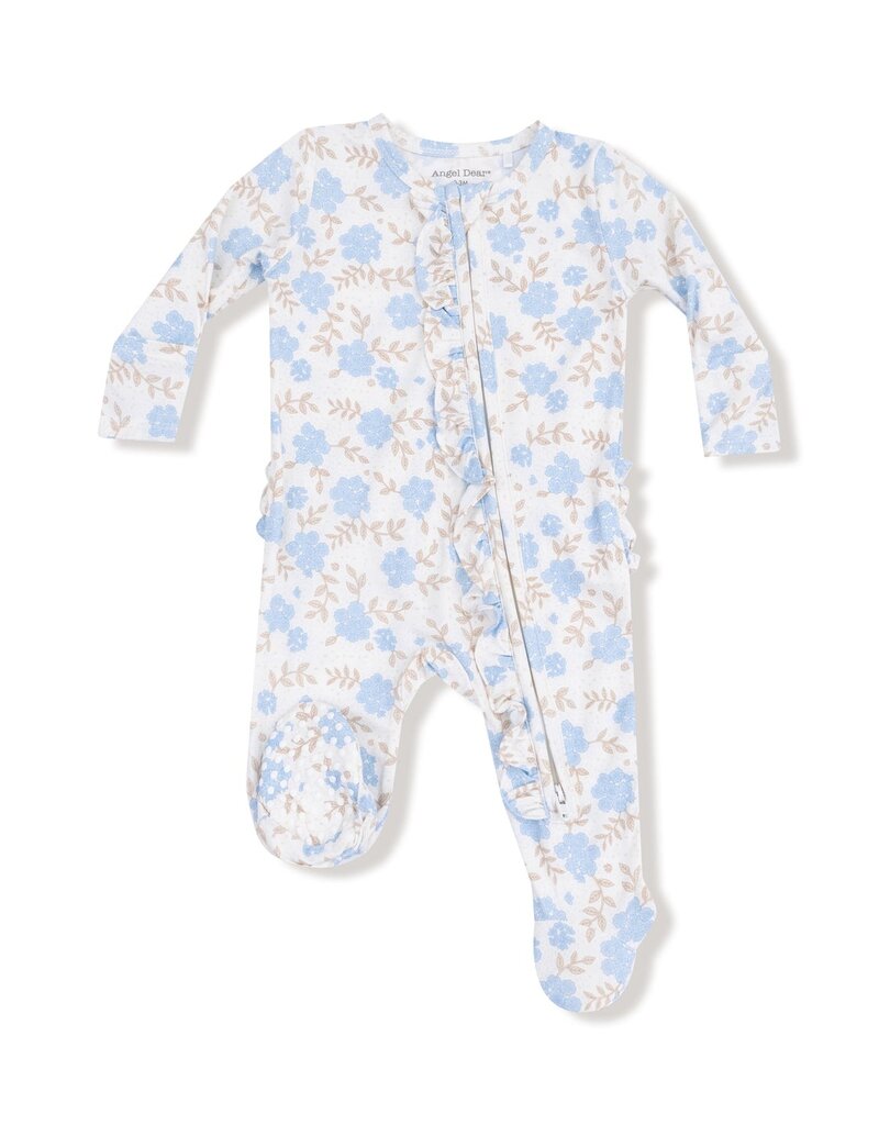 Angel Dear Baby Blue Floral 2 Way Ruffle Zipper Footie