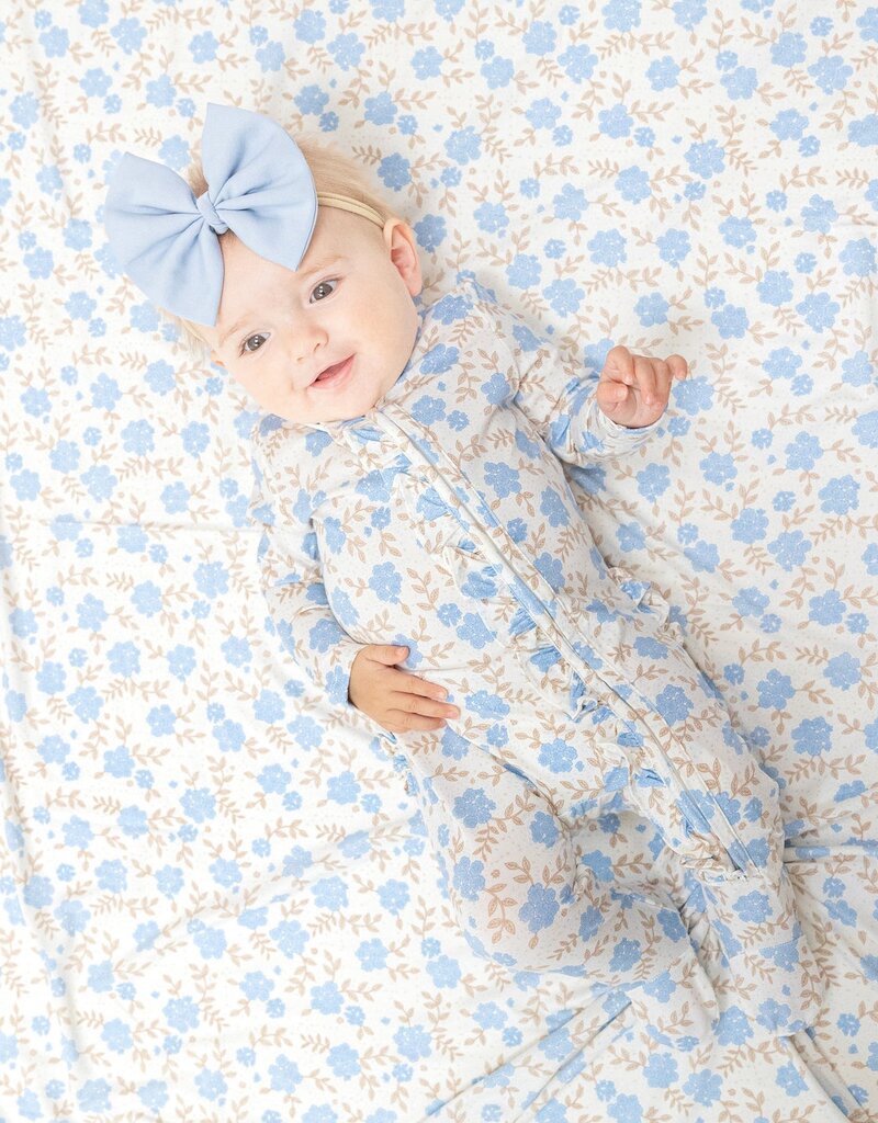 Angel Dear Baby Blue Floral 2 Way Ruffle Zipper Footie