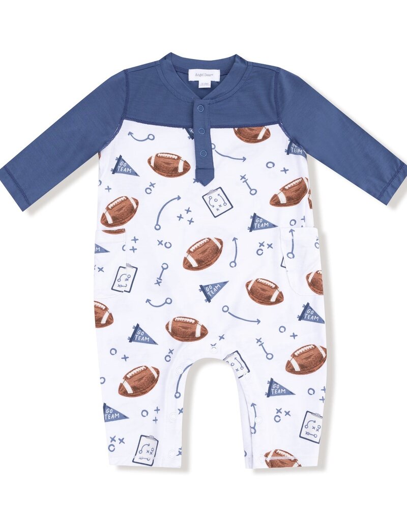 Angel Dear Touchdown Time Navy Romper w/Contrast Sleeves