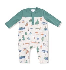 Angel Dear Fishing Things Romper w/ Contrast Sleeves