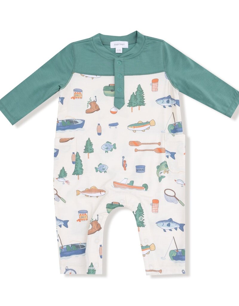 Angel Dear Fishing Things Romper w/ Contrast Sleeves